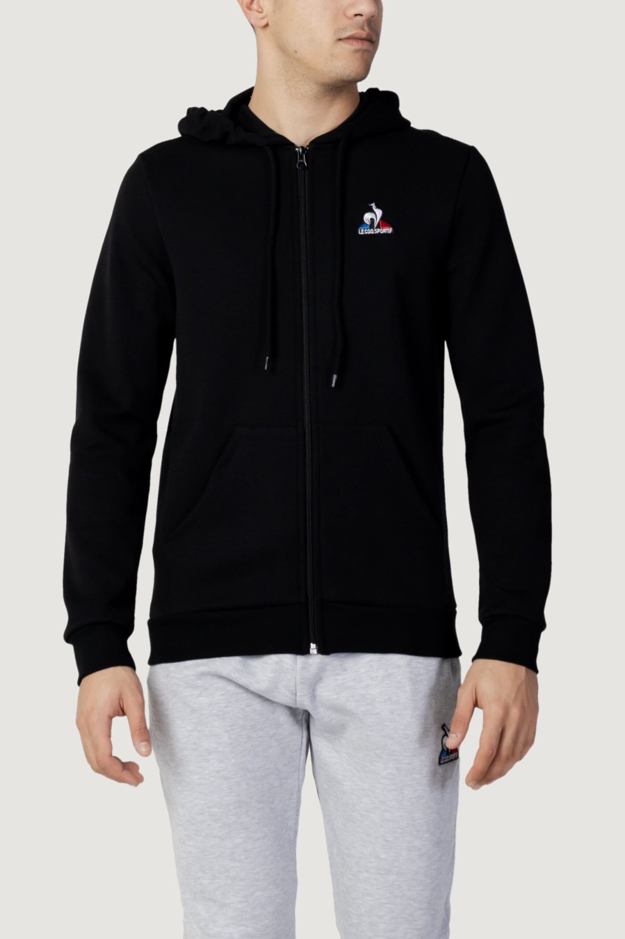 Uomo Le Coq Sportif | Felpa Con Cappuccio Le Coq Sportif Ess Fz Hoody Nero