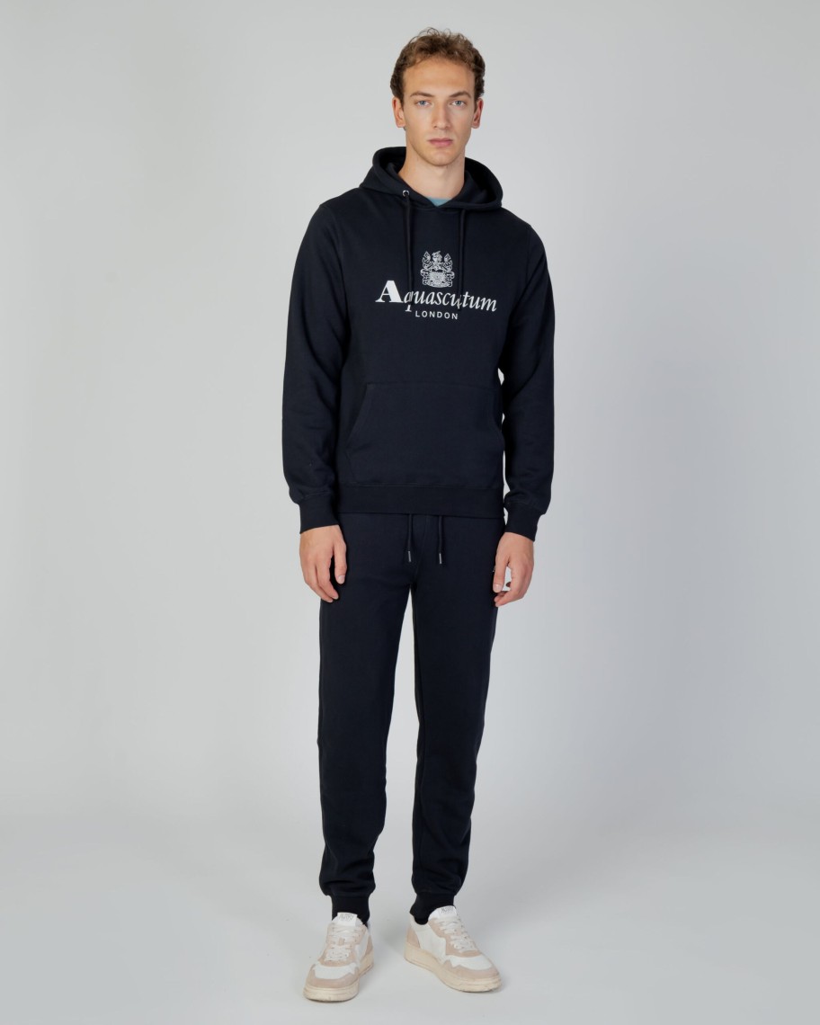 Uomo Aquascutum | Pantaloni Sportivi Aquascutum Active Basic Rib Track Pant Nero