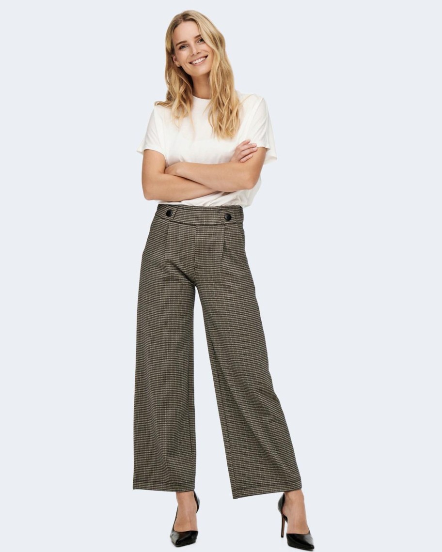 Donna Jacqueline de Yong | Pantaloni A Palazzo Jacqueline De Yong Jdygeggo Mia Long Check Pant Jrs Beige Scuro