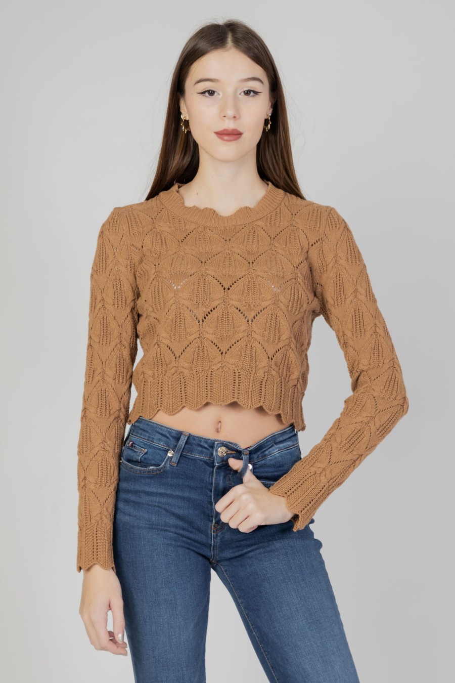 Donna Only | Maglione Only Onlviva Life Ls Crop O-Neck Cc Knt Marrone