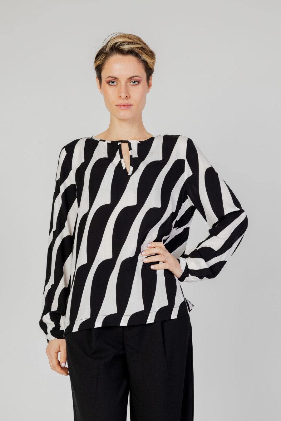 Donna Street One | Bluse Manica Lunga Street One Printed Roundneck Blouse W Tea Nero