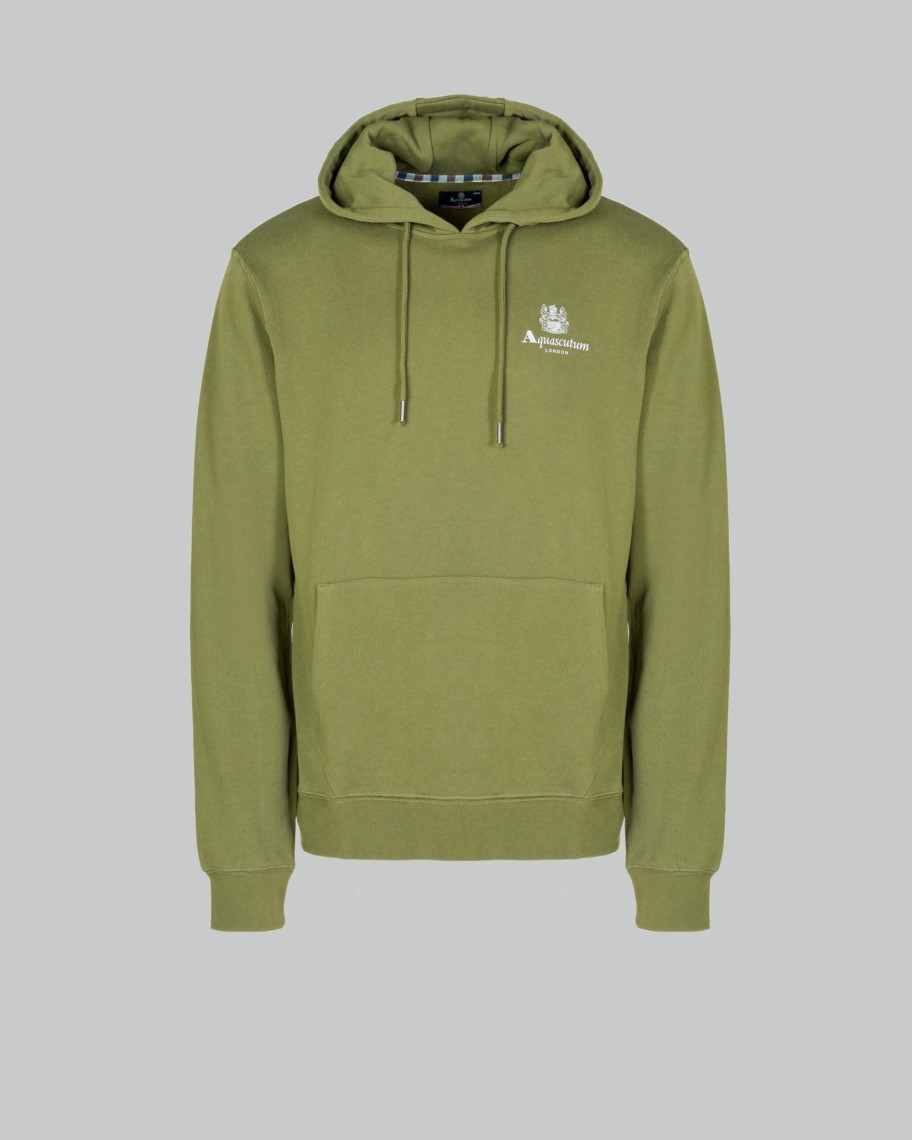 Uomo Aquascutum | Felpa Con Cappuccio Aquascutum Active Small Logo Hoodie Fleece Verde Oliva