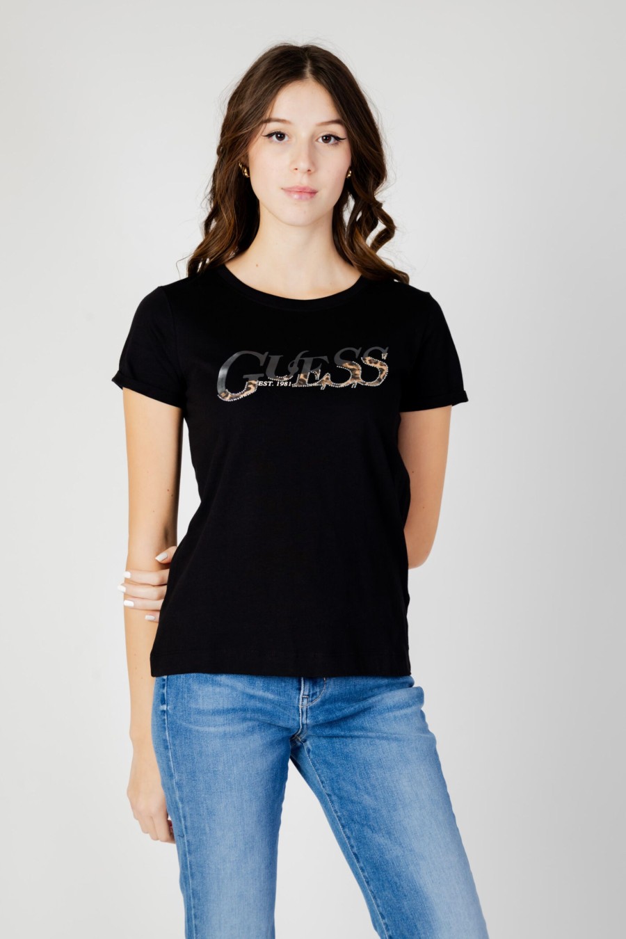 Donna Guess | T-Shirt Guess Ss Cn Leo Nero