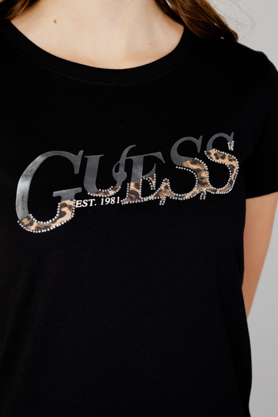 Donna Guess | T-Shirt Guess Ss Cn Leo Nero