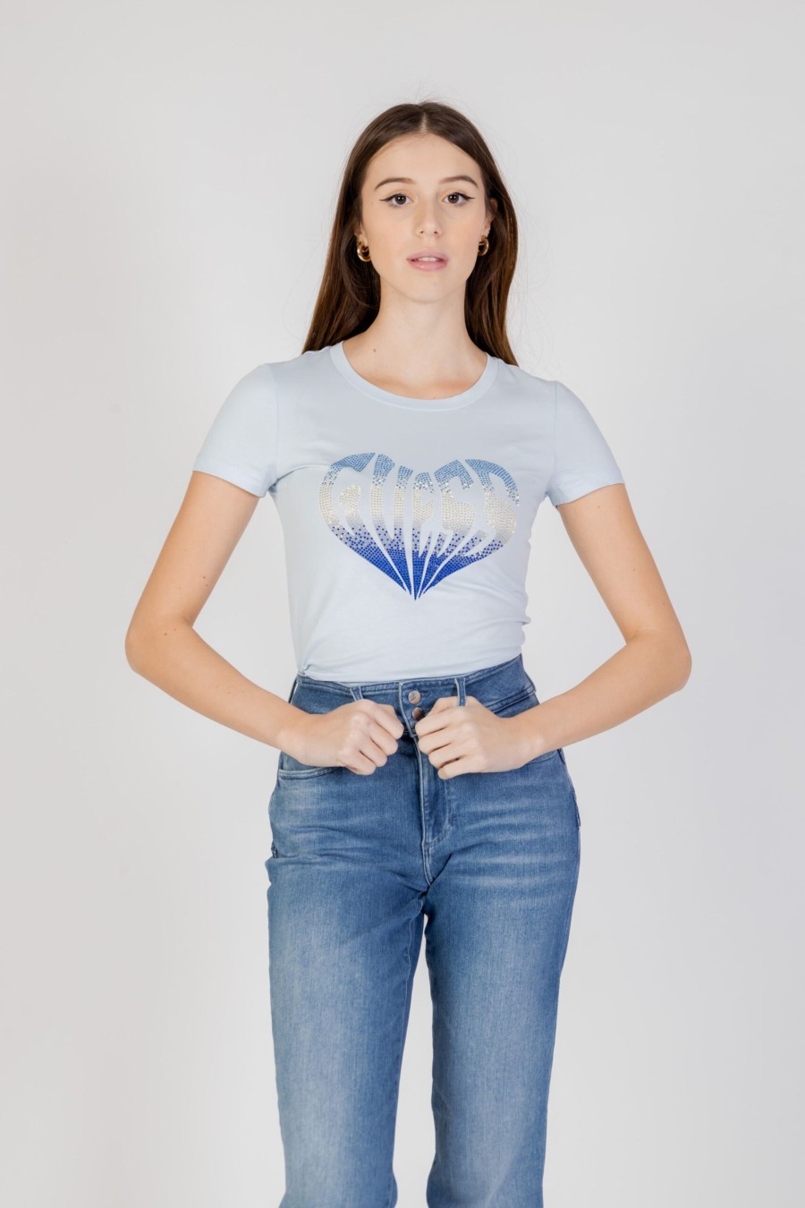 Donna Guess | T-Shirt Guess Ss Cn Heart Celeste