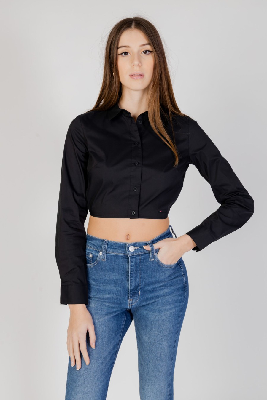 Donna Tommy Hilfiger | Camicia Manica Lunga Tommy Hilfiger Crp Open Back Nero