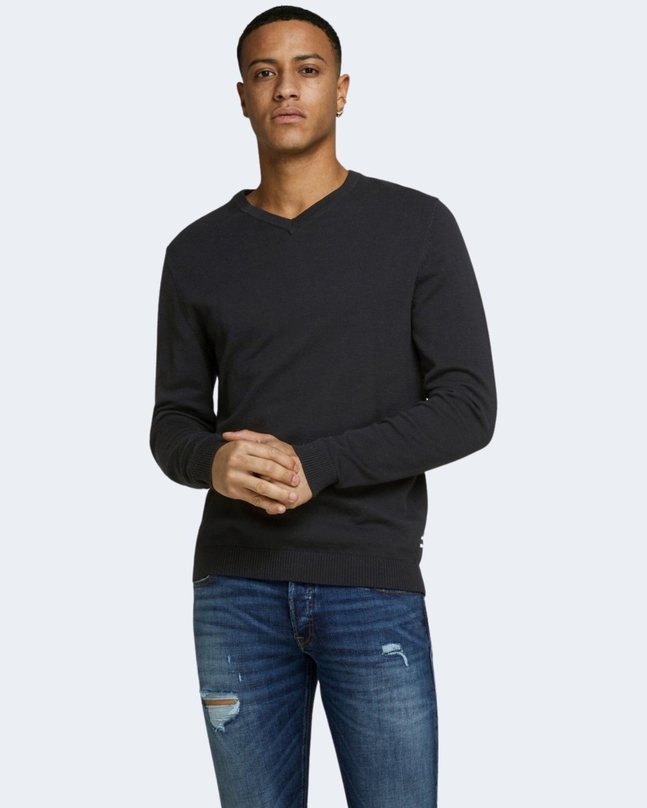 Uomo Jack Jones | Maglia Jack Jones Jjebasic Knit V-Neck Noos Nero