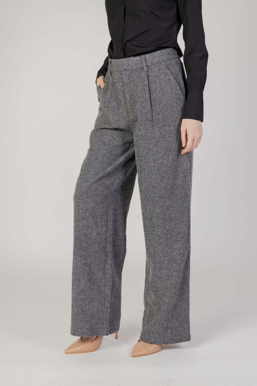 Donna Only | Pantaloni A Palazzo Only Onlcora Hw Hb Wide Pant Tlr Rpt Grigio