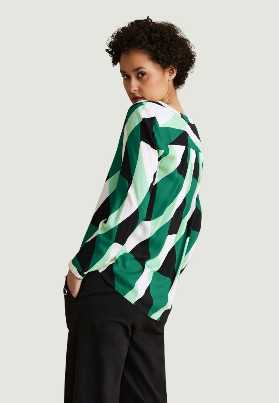 Donna Street One | Bluse Manica Lunga Street One Style Ltd Qr Bamika Print Verde