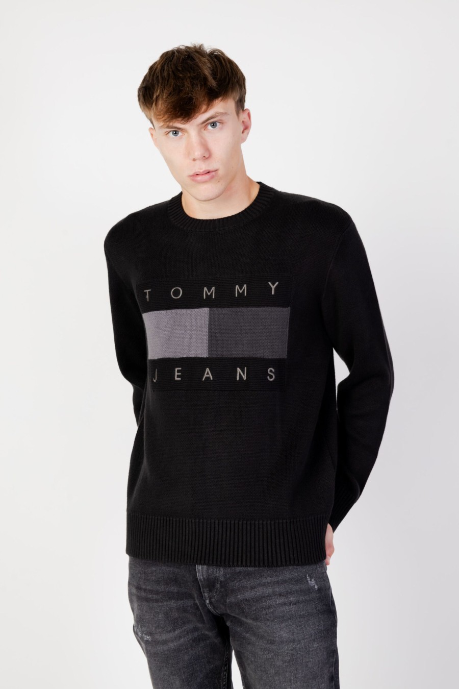 Uomo Tommy Hilfiger | Maglione Tommy Hilfiger Tjm Rlx Tonal Flag S Nero