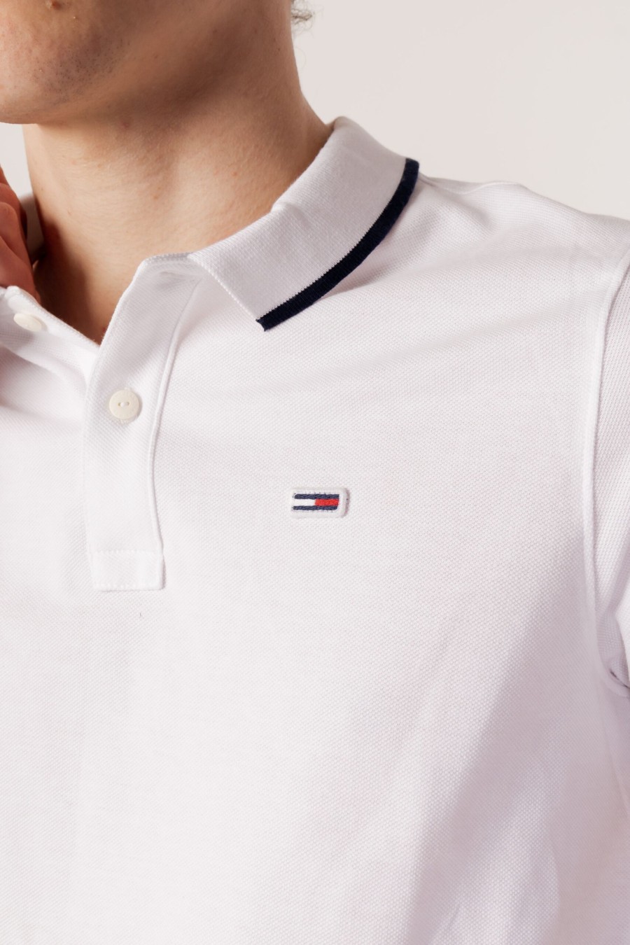 Uomo Tommy Hilfiger | Polo Manica Corta Tommy Hilfiger Tjm Reg Flag Cuffs P Bianco