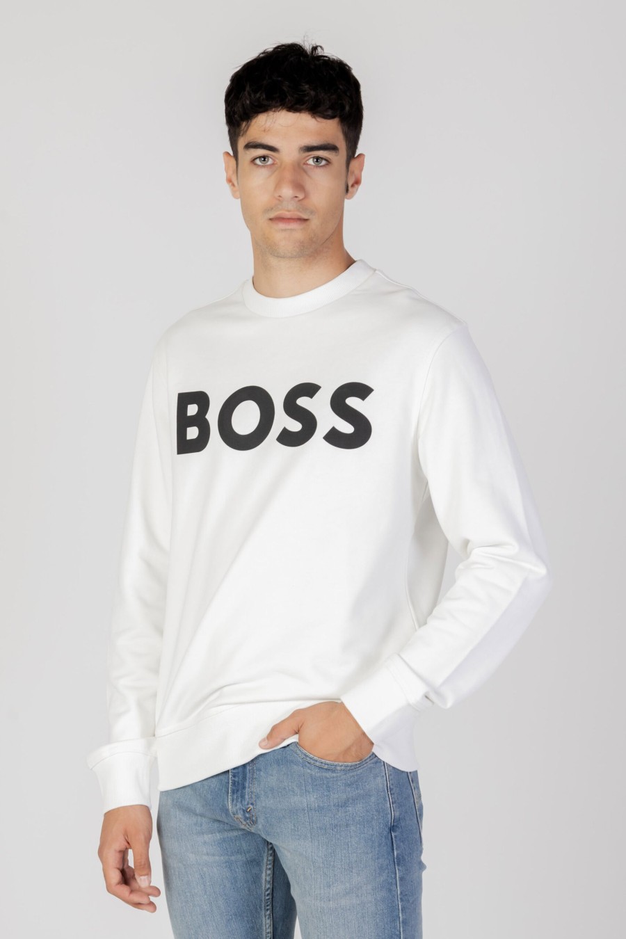 Uomo Boss | Felpa Senza Cappuccio Boss We Basic Crew Panna