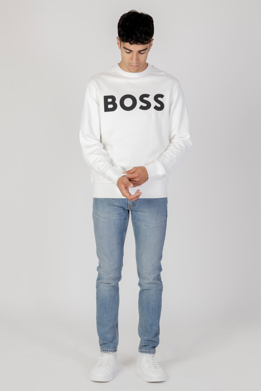 Uomo Boss | Felpa Senza Cappuccio Boss We Basic Crew Panna