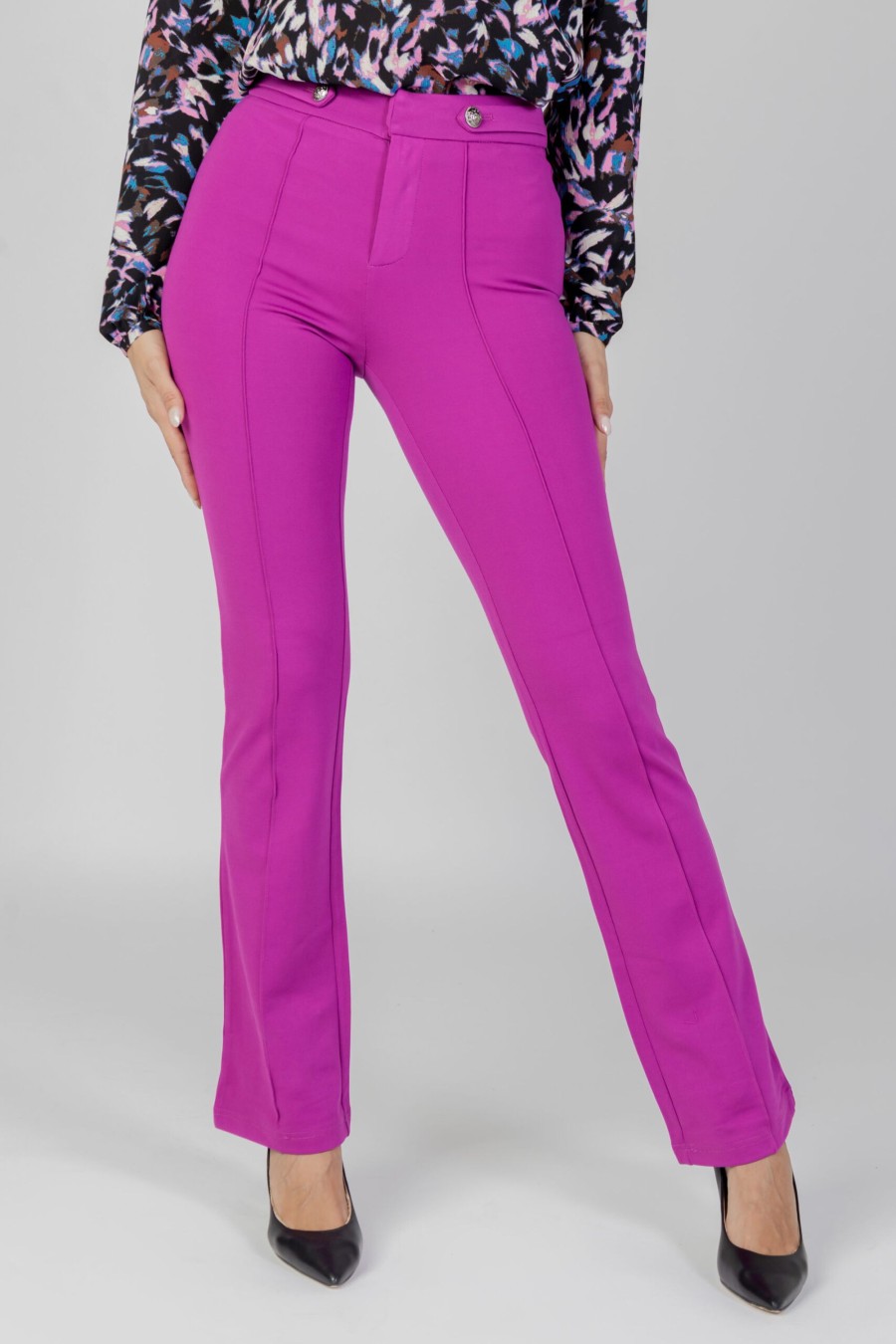 Donna Only | Pantaloni A Sigaretta Only Onlpoptrash Life Hw Flared But Pant Tlr Magenta