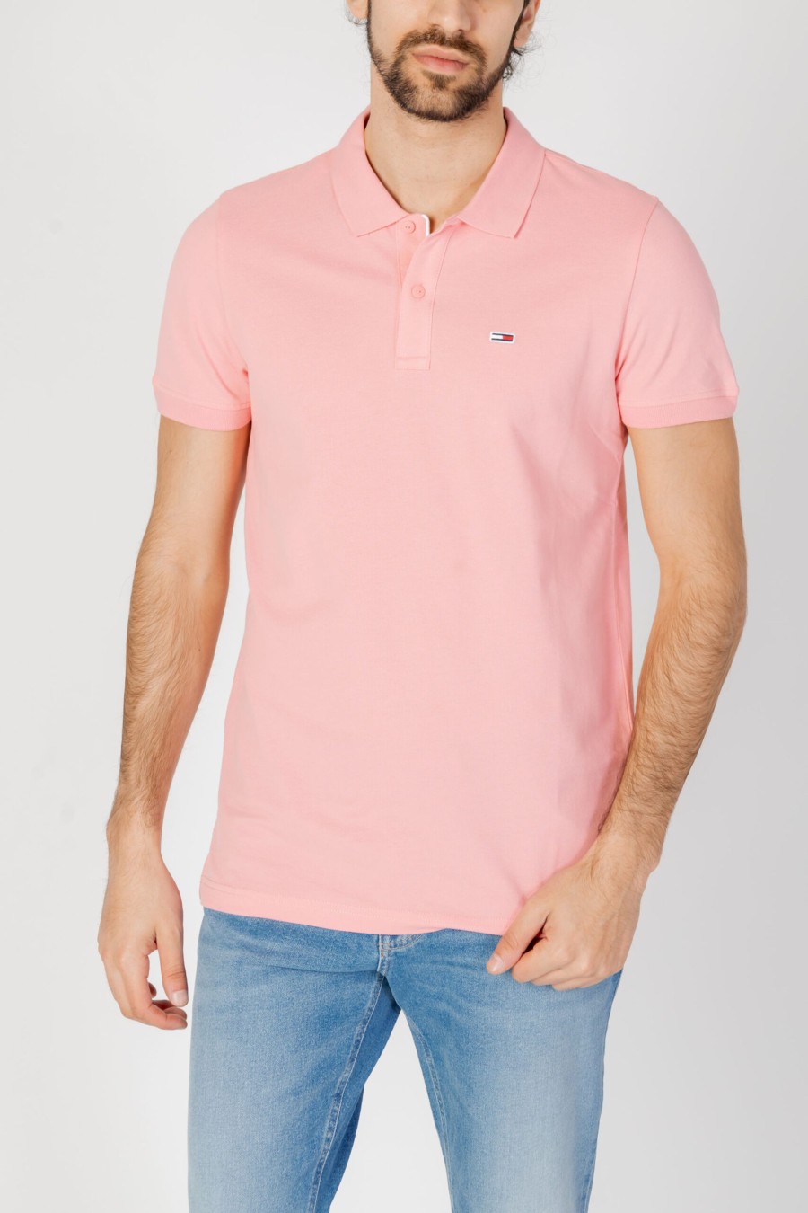 Uomo Tommy Hilfiger | Polo Manica Corta Tommy Hilfiger Slim Placket Rosa