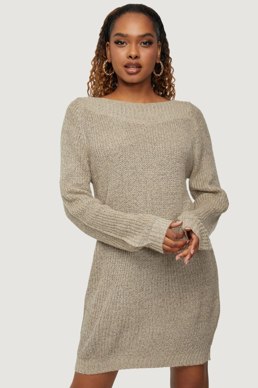 Donna Jacqueline de Yong | Vestito Midi Jacqueline De Yong Jdywhitney Megan L/S Boat Dress Knt Noos Beige