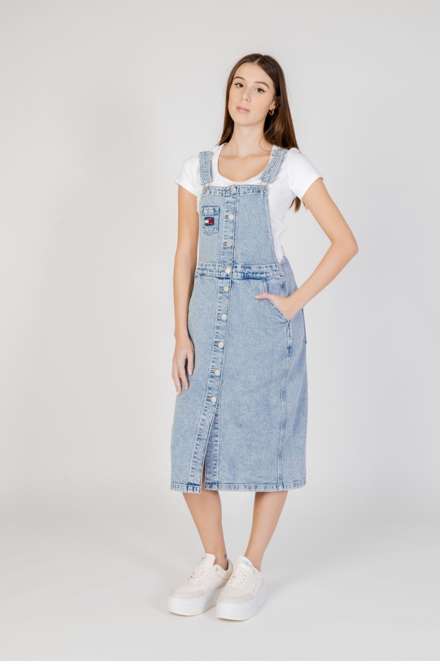 Donna Tommy Hilfiger | Tutina Tommy Hilfiger Dungaree Bf Midi Denim Chiaro