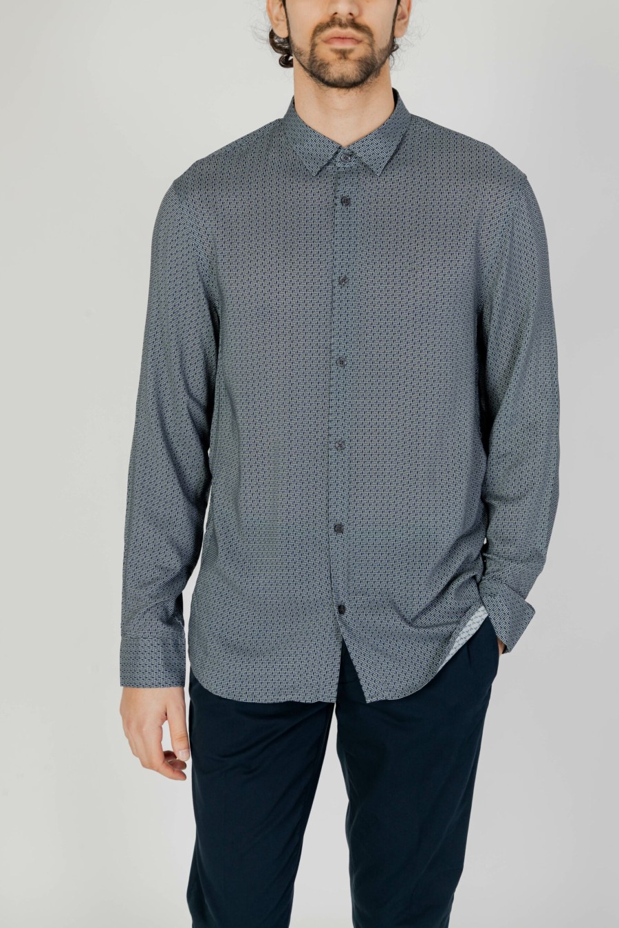 Uomo Armani Exchange | Camicia Manica Lunga Armani Exchange Grigio