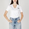 Donna Calvin Klein | T-Shirt Calvin Klein Monologo Slim V-Neck Bianco