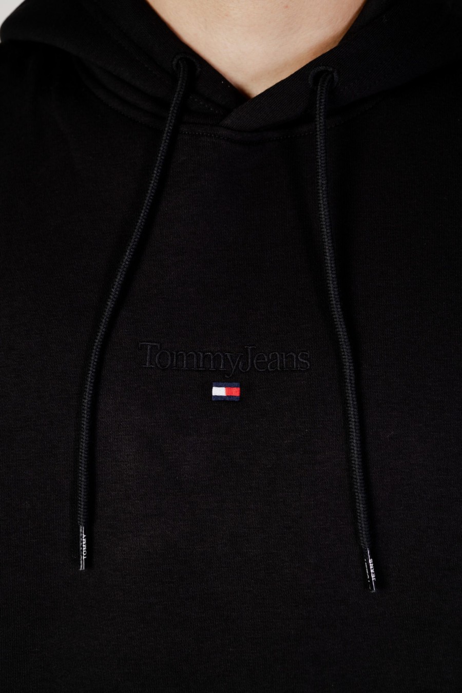 Uomo Tommy Hilfiger | Felpa Con Cappuccio Tommy Hilfiger Tjm Reg Tonal Linear Nero