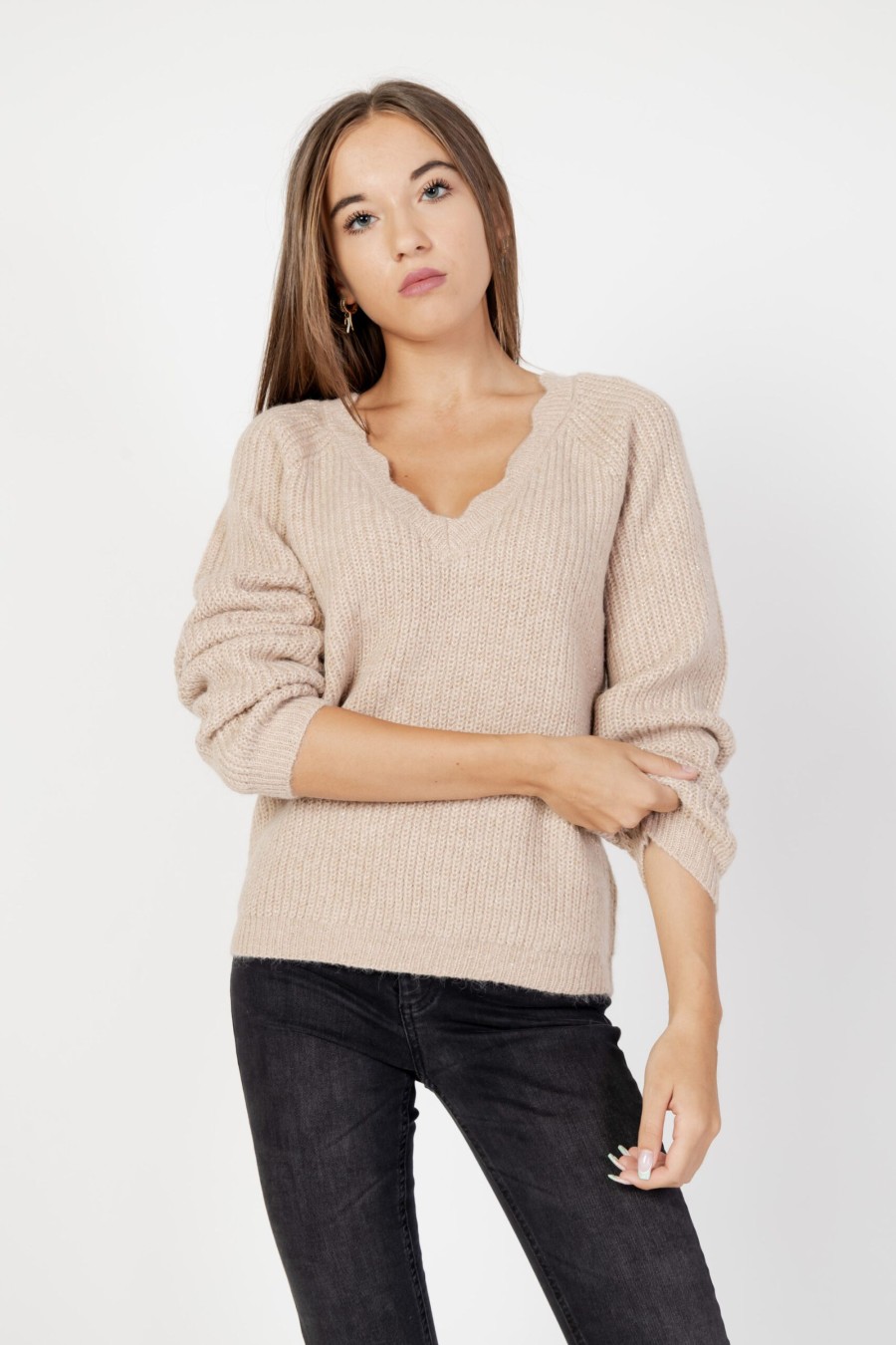 Donna Vila Clothes | Maglione Vila Clothes Vicutie L/S Rev Glitter Knit Top/Pb Beige Chiaro