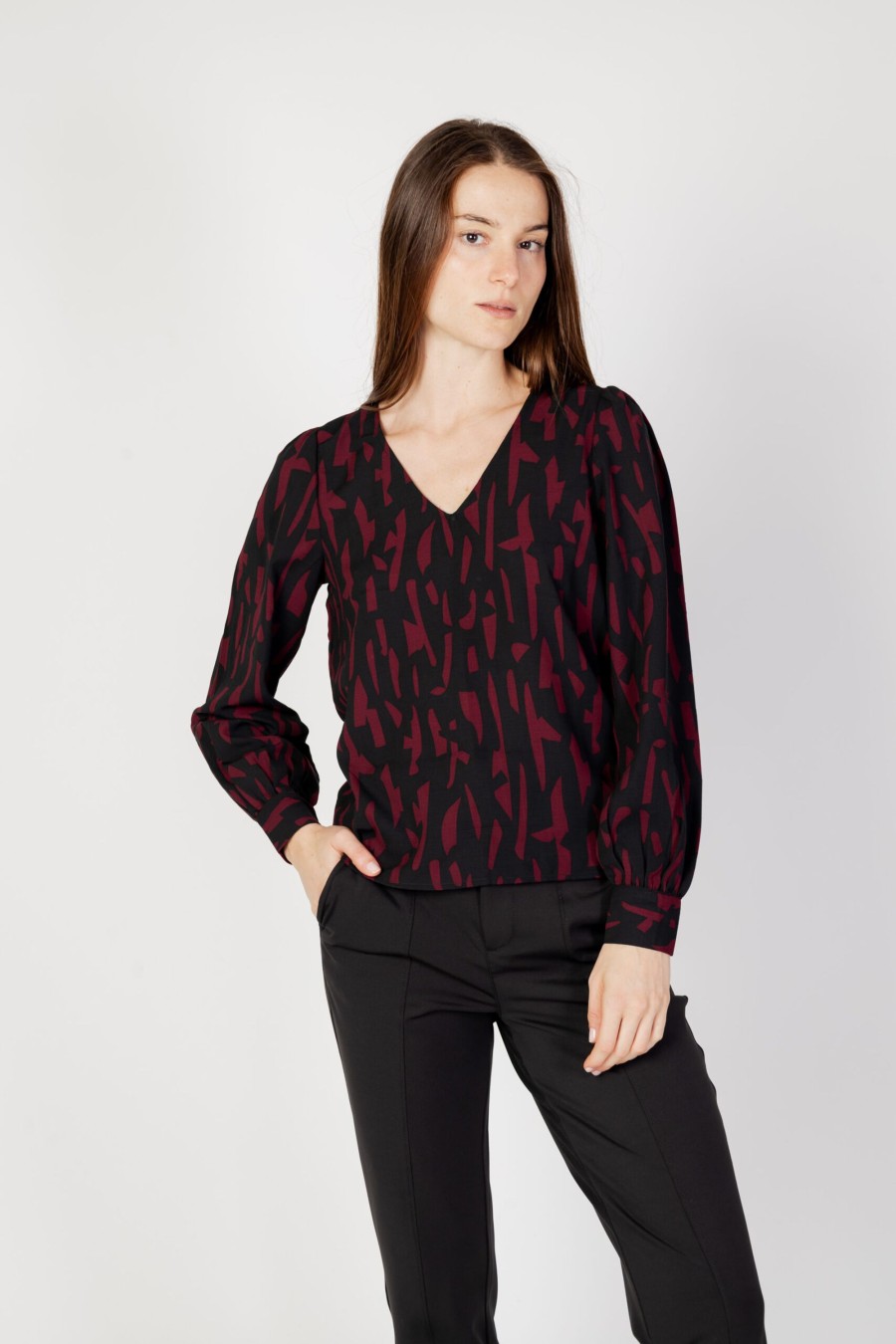 Donna Jacqueline de Yong | Bluse Manica Lunga Jacqueline De Yong Jdydivya L/S Aop V-Neck Cuff Top Wvn Nero