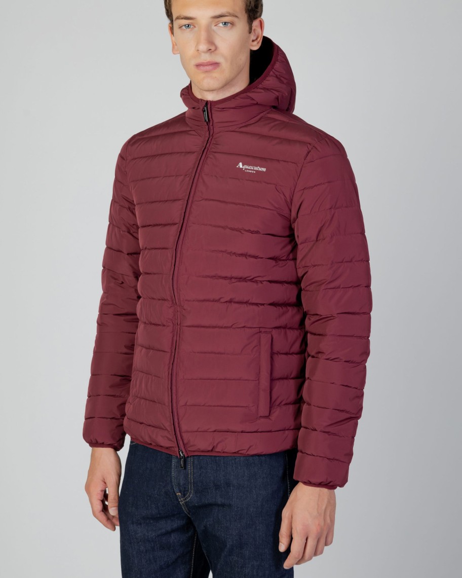 Uomo Aquascutum | Giacchetto Aquascutum Active 100Gr Hooded Jacket Bordeaux