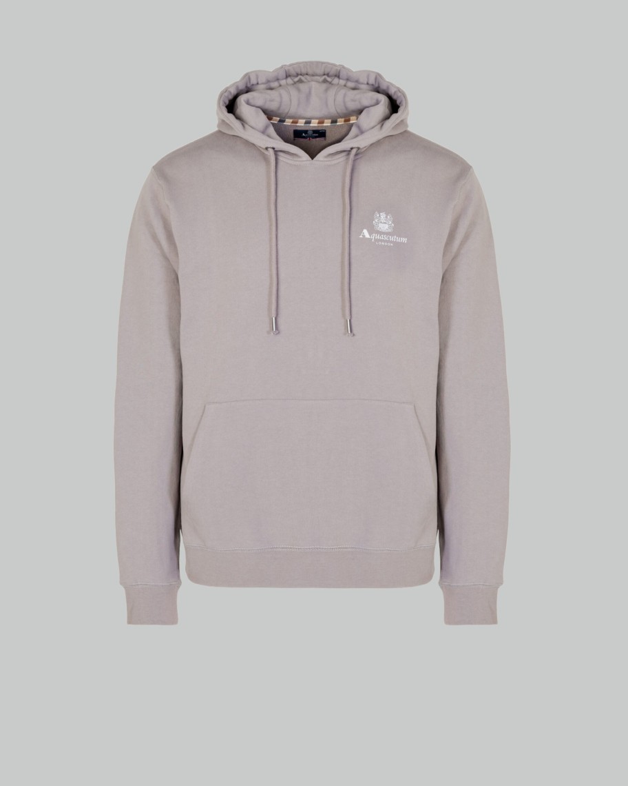 Uomo Aquascutum | Felpa Con Cappuccio Aquascutum Active Small Logo Hoodie Fleece Grigio