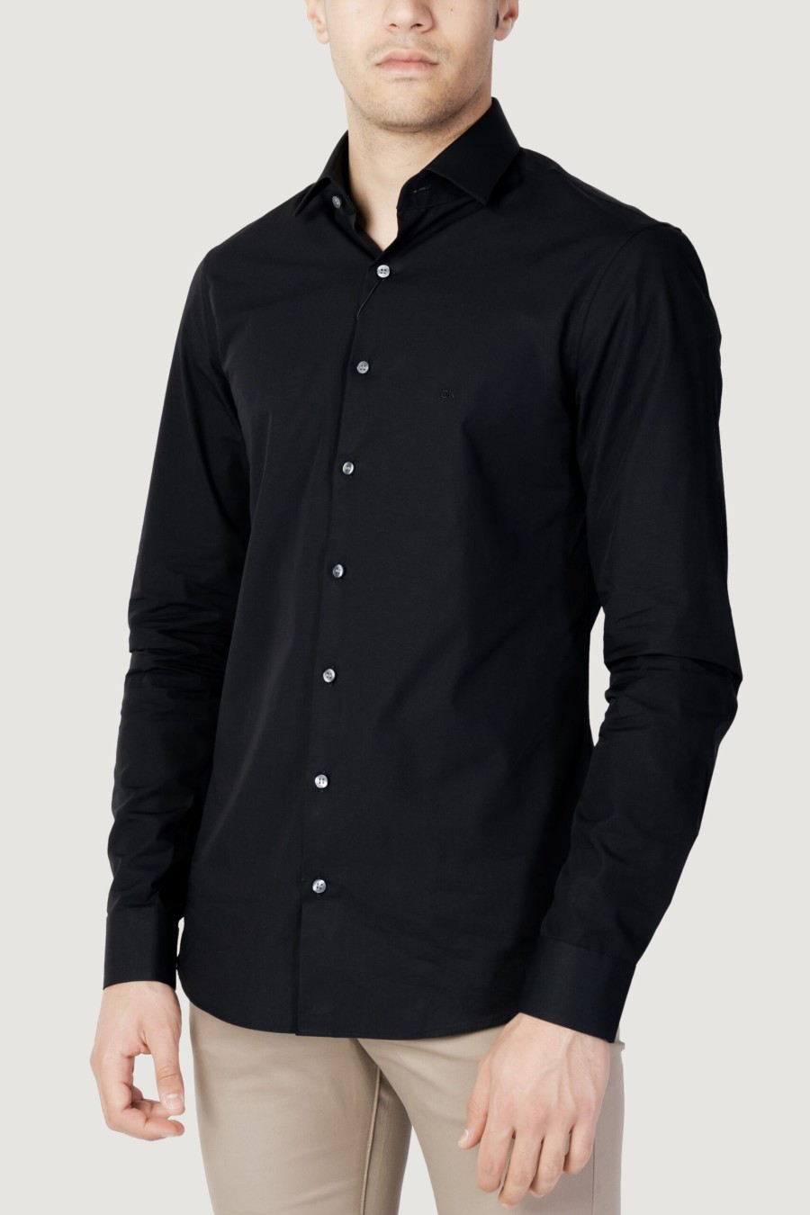 Uomo Calvin Klein | Camicia Manica Lunga Calvin Klein Poplin Stretch Slim Shirt Nero