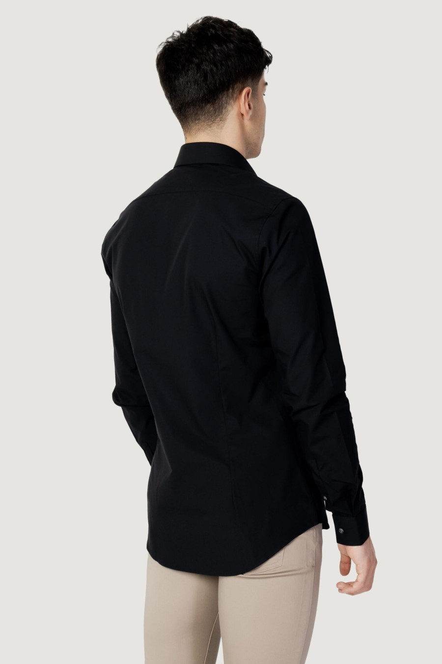 Uomo Calvin Klein | Camicia Manica Lunga Calvin Klein Poplin Stretch Slim Shirt Nero