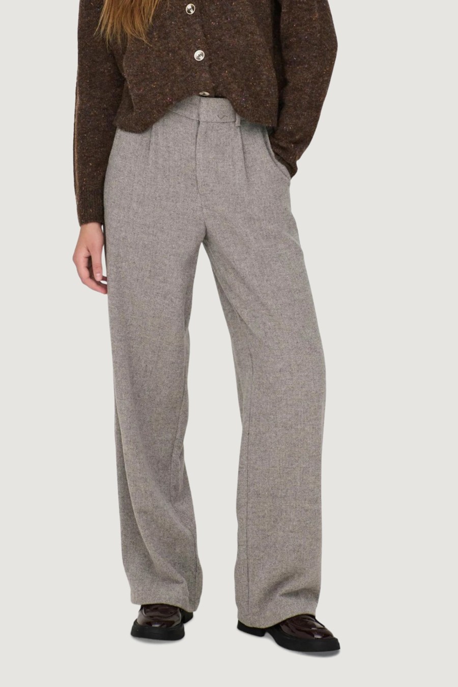 Donna Only | Pantaloni A Palazzo Only Onlcora Hw Hb Wide Pant Tlr Rpt Grigio Chiaro