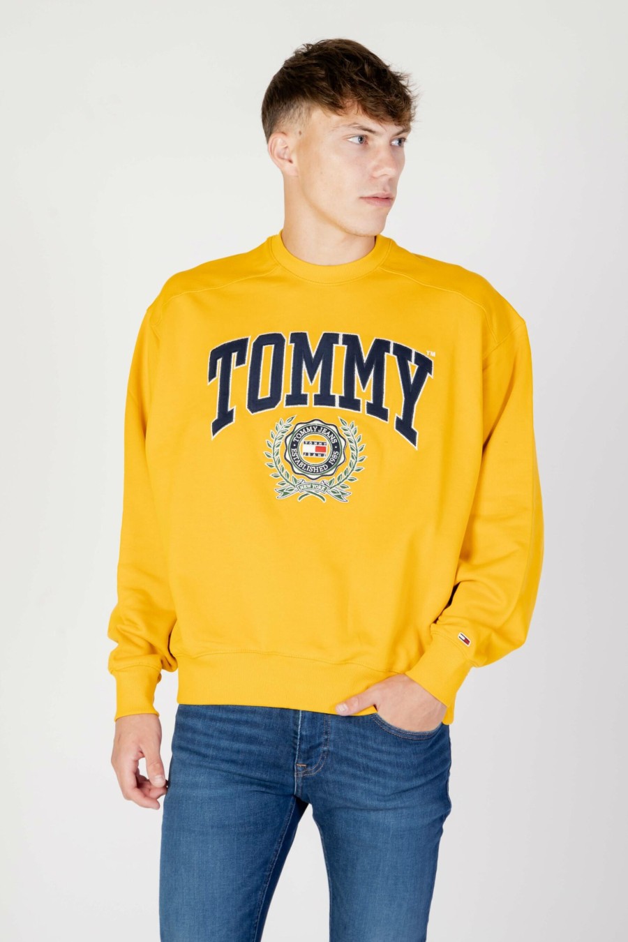 Uomo Tommy Hilfiger | Felpa Senza Cappuccio Tommy Hilfiger Tjm Boxy College Giallo