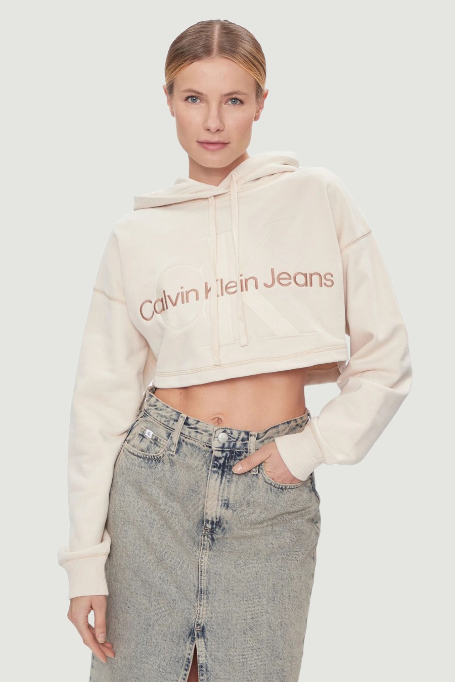 Donna Calvin Klein | Felpa Con Cappuccio Calvin Klein Hero Monologo Beige