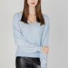 Donna Vila Clothes | Maglione Vila Clothes Viril Rev V-Neck L/S Knit Top - Noos Celeste