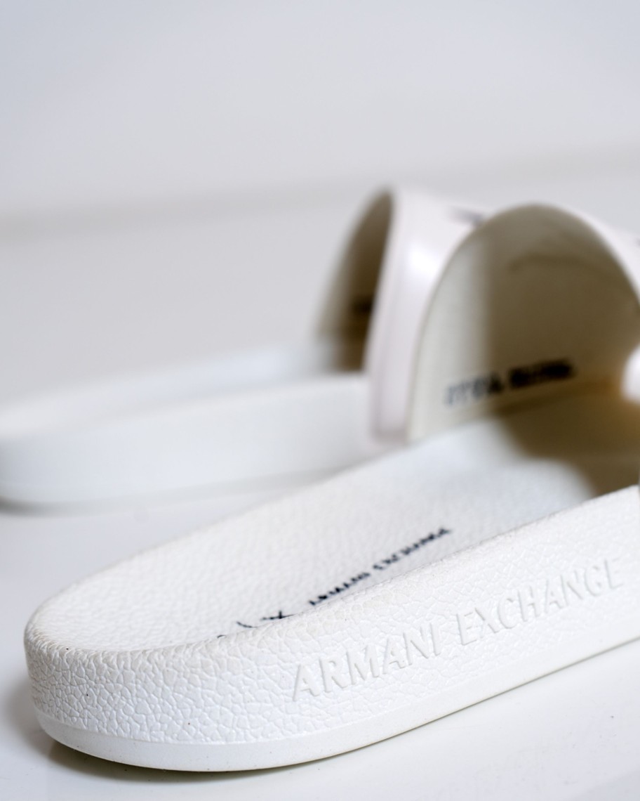 Donna Armani Exchange | Ciabatte Con Fascia Armani Exchange Logo Lettere Bianco