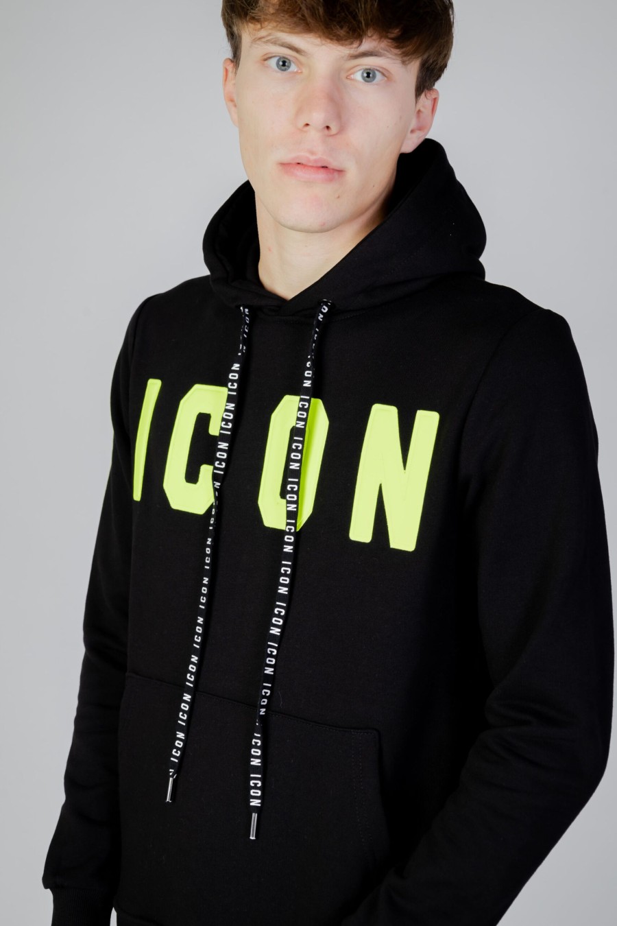 Uomo Icon | Felpa Con Cappuccio Icon Logo Fluo Nero