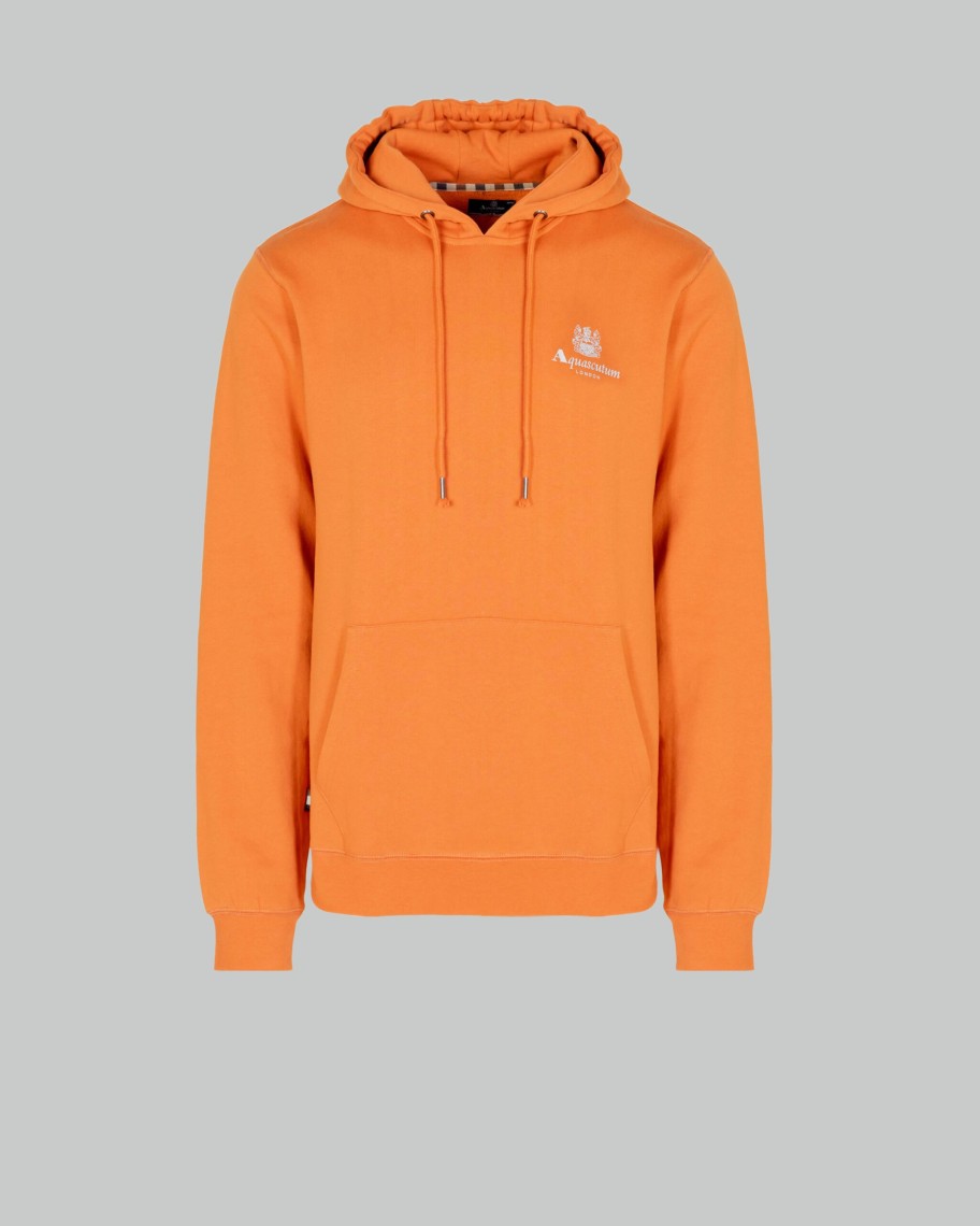 Uomo Aquascutum | Felpa Con Cappuccio Aquascutum Active Small Logo Hoodie Fleece Arancione