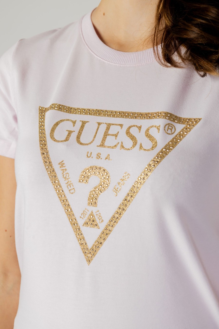 Donna Guess | T-Shirt Guess Ss Cn Gold Triangle Rosa