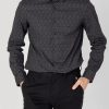 Uomo Calvin Klein | Camicia Manica Lunga Calvin Klein Poplin Logo Print Sl Nero