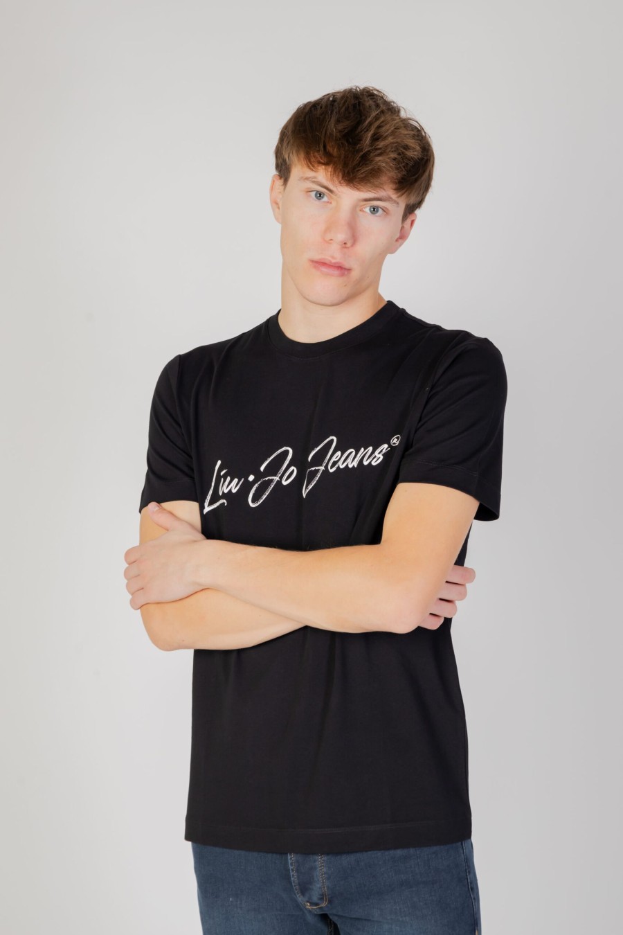 Uomo Liu-jo | T-Shirt Liu-Jo Signjeans Nero