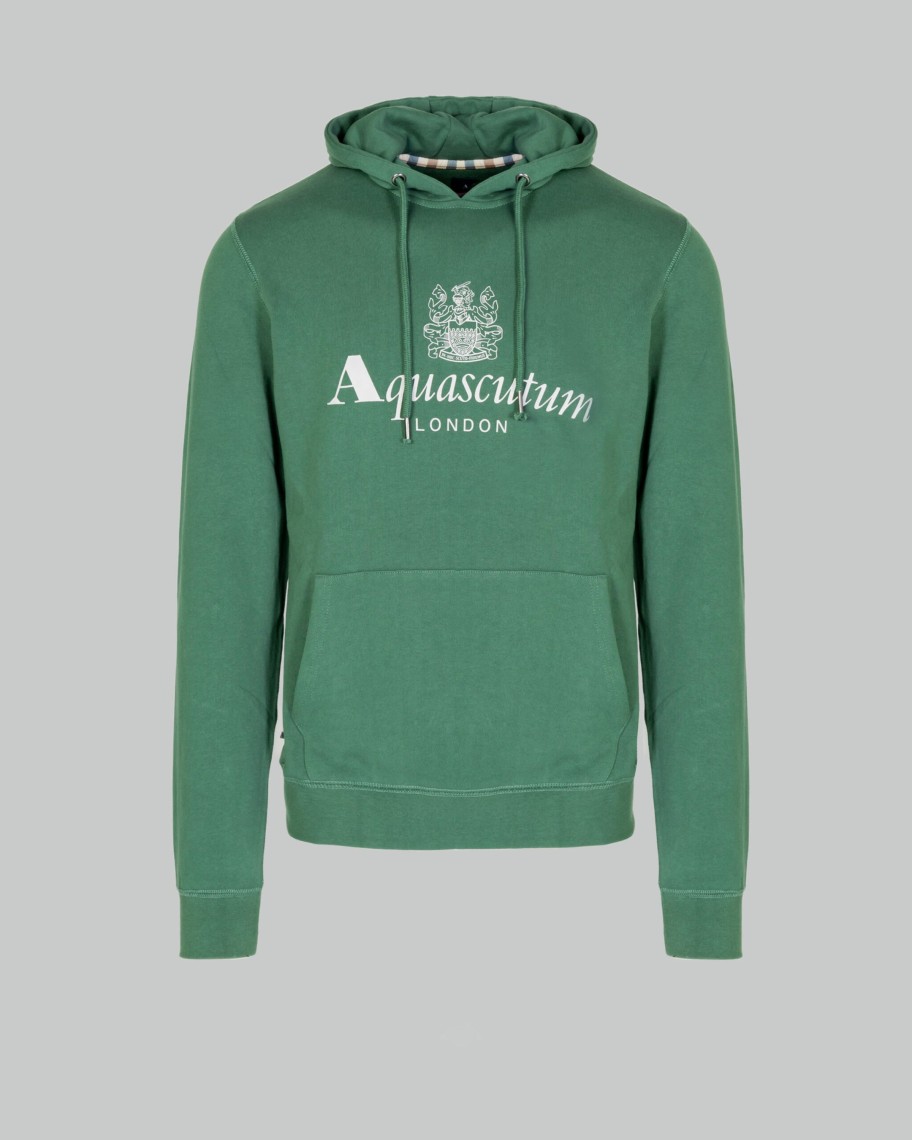 Uomo Aquascutum | Felpa Con Cappuccio Aquascutum Active Big Logo Hoodie Fleece Verde