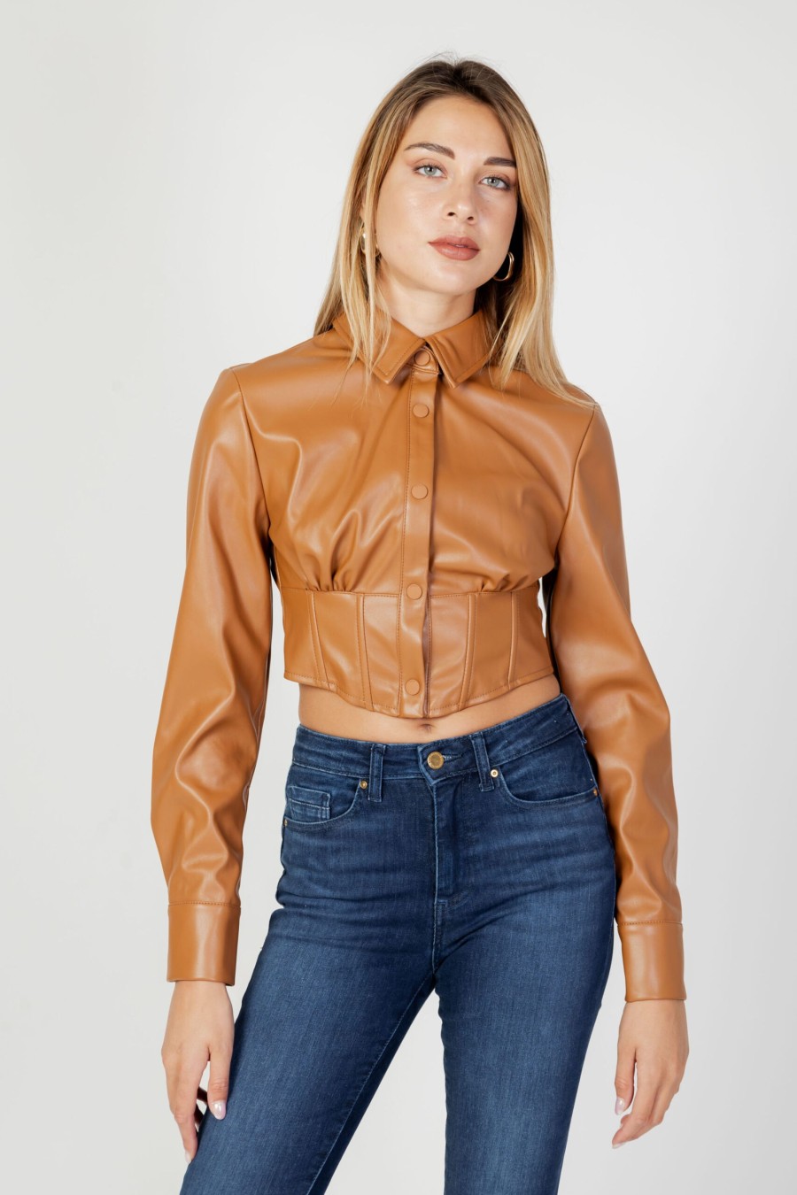 Donna Only | Camicia Manica Lunga Only Onlmia Faux Leather Shirt Otw Marrone