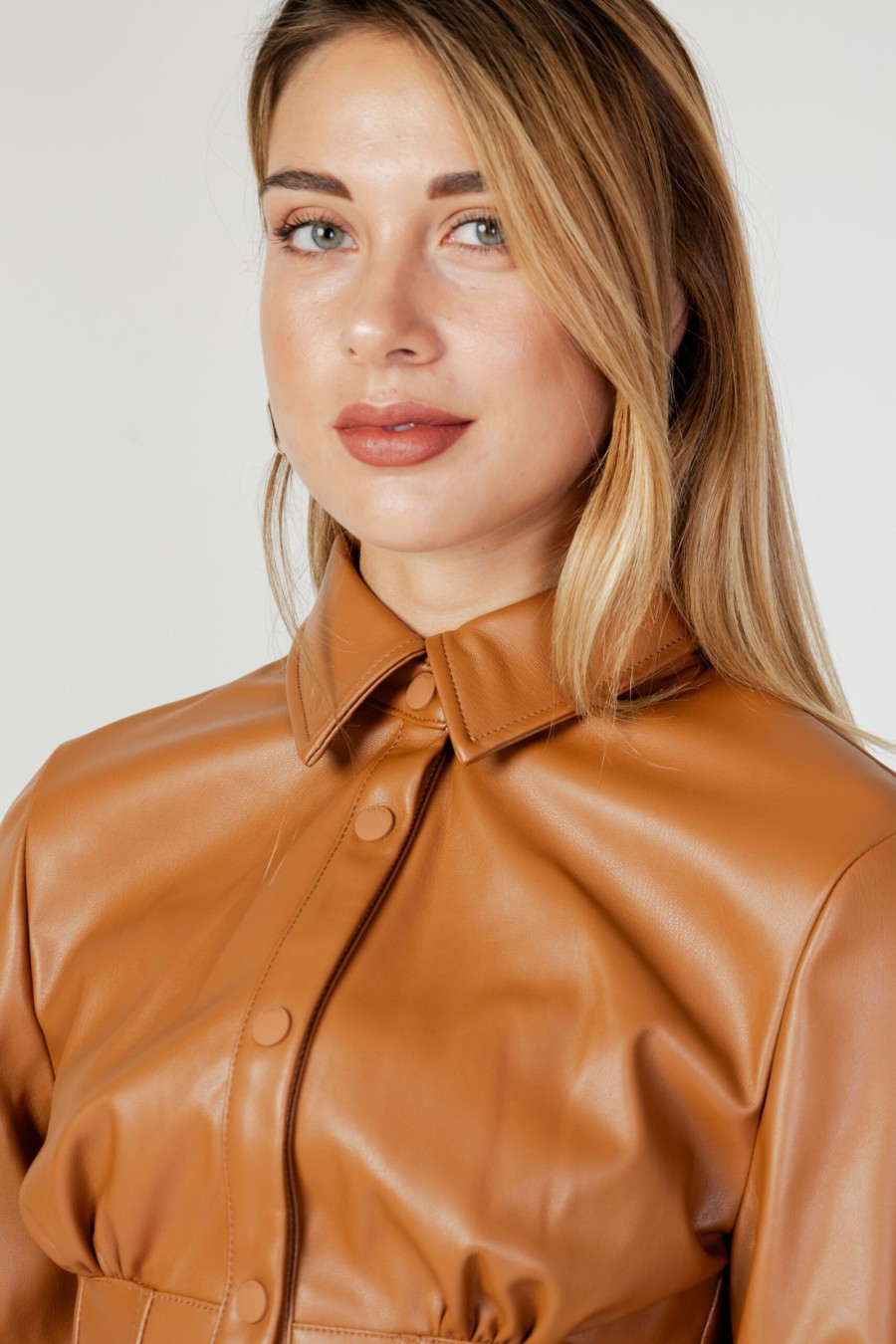 Donna Only | Camicia Manica Lunga Only Onlmia Faux Leather Shirt Otw Marrone