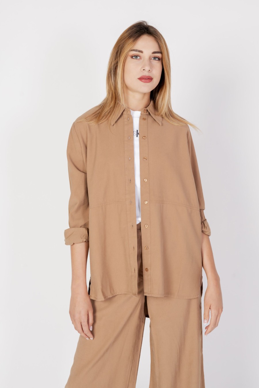 Donna Jacqueline de Yong | Camicia Manica Lunga Jacqueline De Yong Jdyolli L/S Long Shirt Pnt Beige Scuro