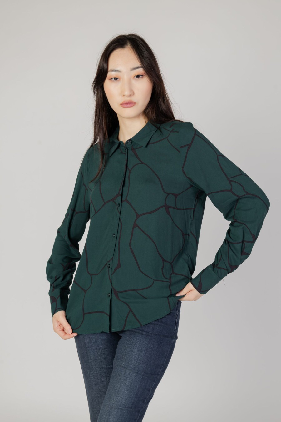 Donna Vila Clothes | Camicia Manica Lunga Vila Clothes Vipaya L/S /Ec Verde Scuro