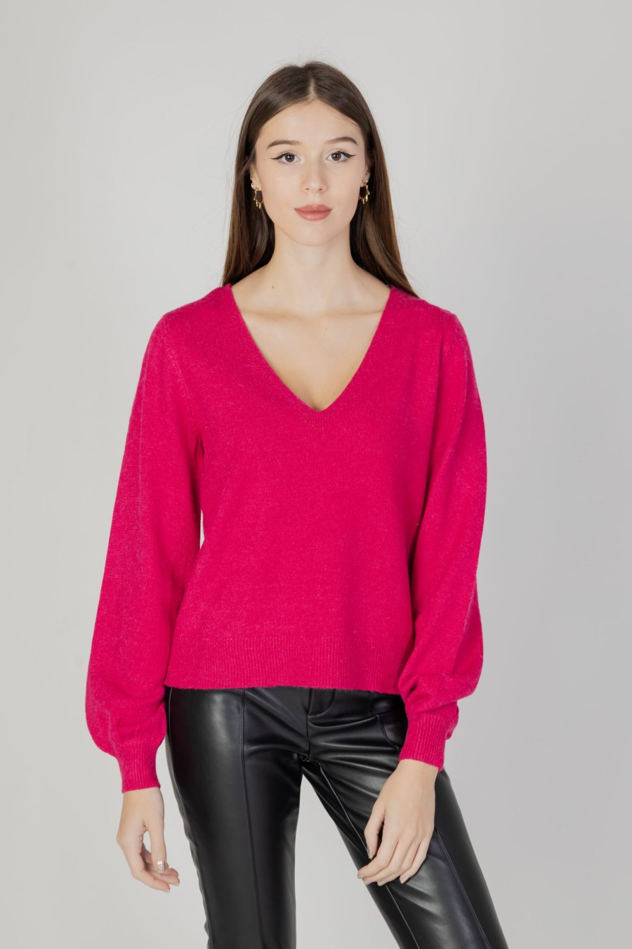 Donna Vila Clothes | Maglione Vila Clothes Viril Rev V-Neck L/S Knit Top - Noos Fuxia