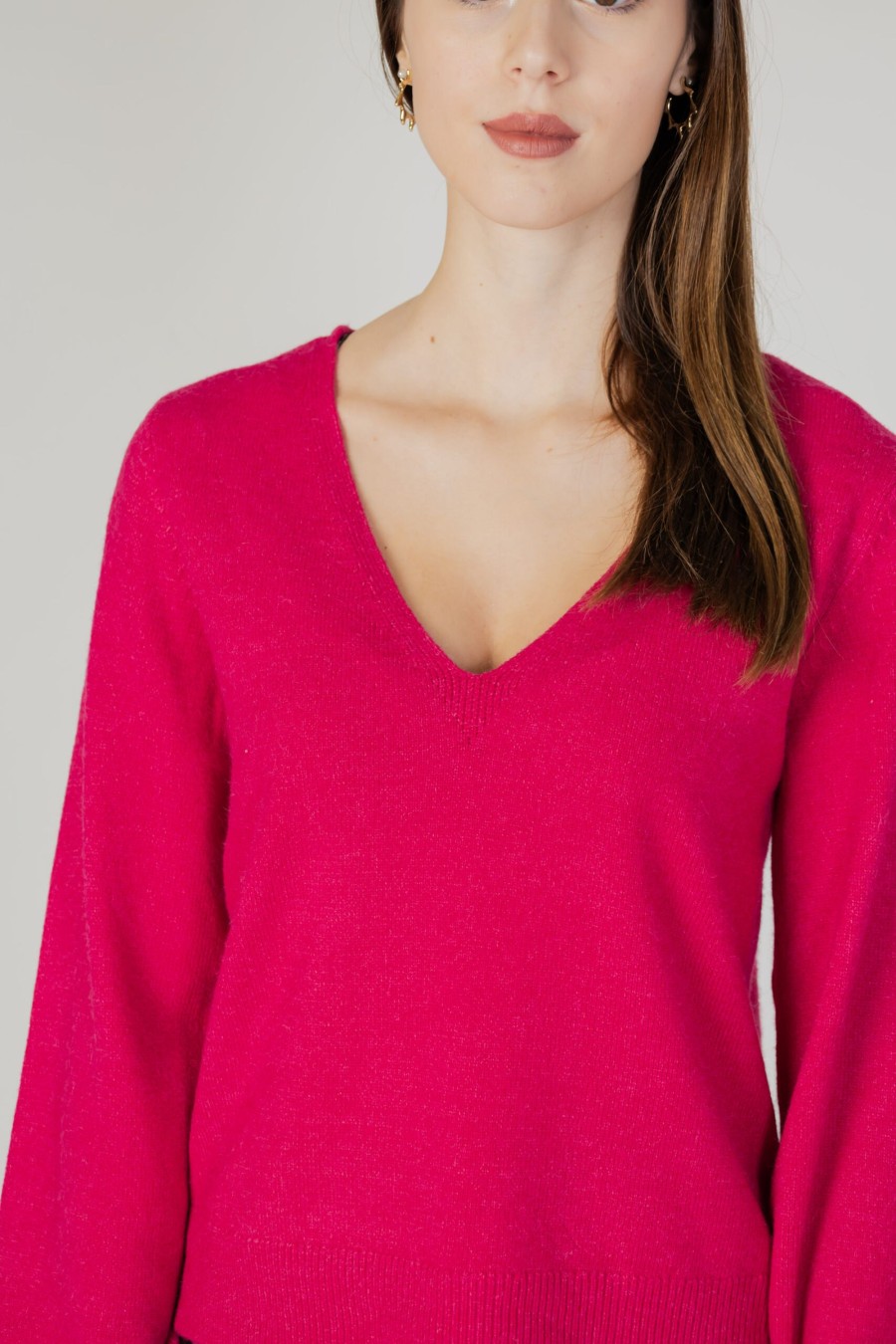 Donna Vila Clothes | Maglione Vila Clothes Viril Rev V-Neck L/S Knit Top - Noos Fuxia