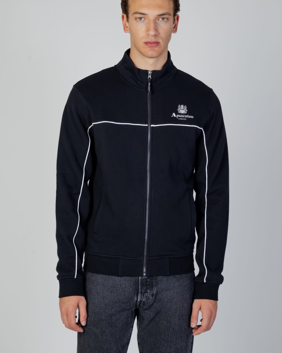 Uomo Aquascutum | Felpa Senza Cappuccio Aquascutum Active Piping Mock Neck Fleece Nero