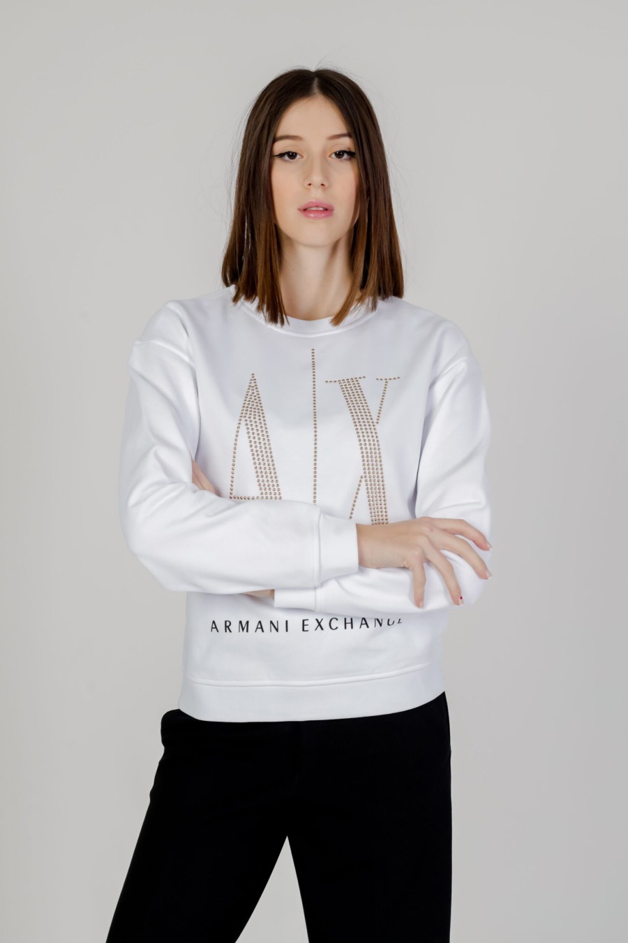 Donna Armani Exchange | Felpa Senza Cappuccio Armani Exchange Bianco