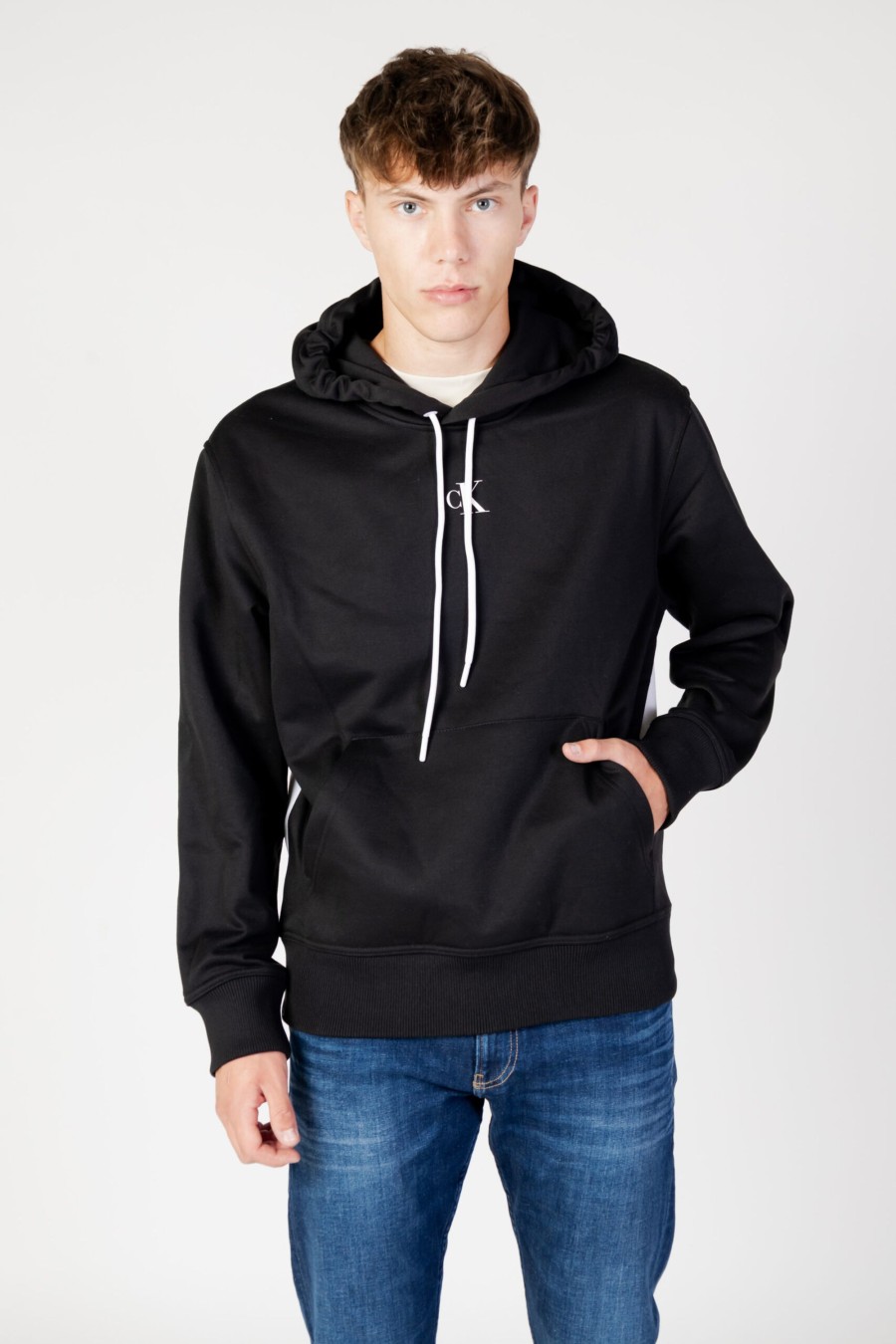 Uomo Calvin Klein | Felpa Con Cappuccio Calvin Klein Blocking Hoodie Nero